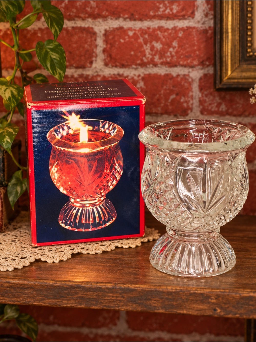 Vintage Avon Clearfire Pressed Glass Pedestal Candle Holder